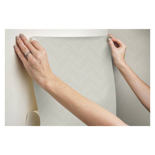 RoomMates White & Beige Herringbone Weave Peel & Stick Wallpaper